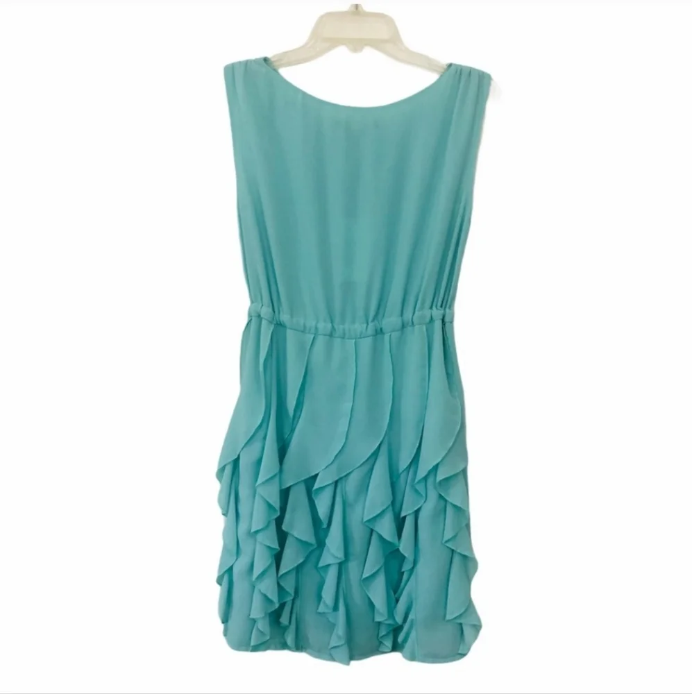 OASAP Flowy Ruffle Waterfall Dress Drawstring Waist Aqua Blue NWT Size M - Picture 2 of 11